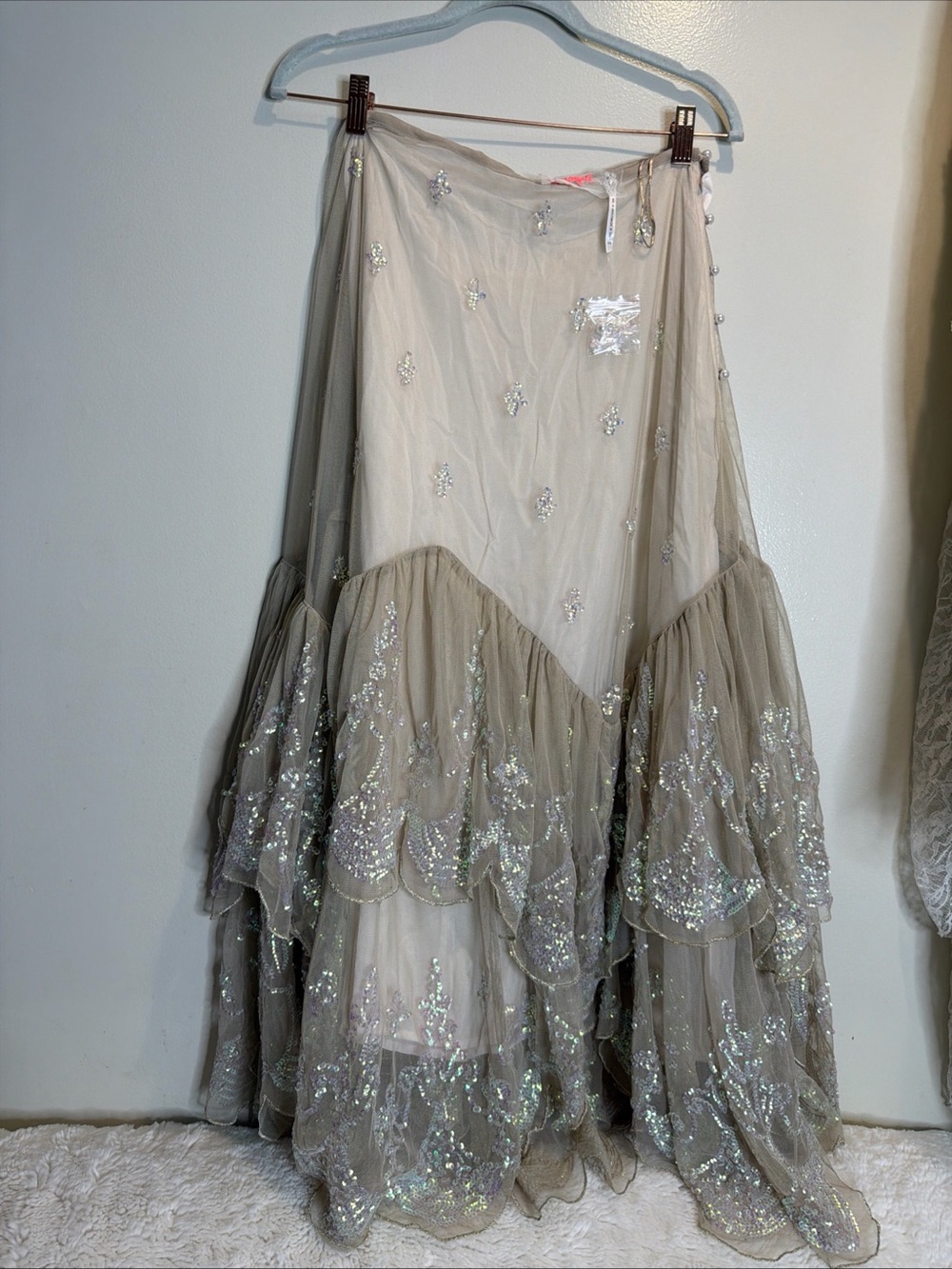 Free People Ciara Shimmer Ethereal Beaded Embellished Midi Skirt XS - Picture 2 of 7